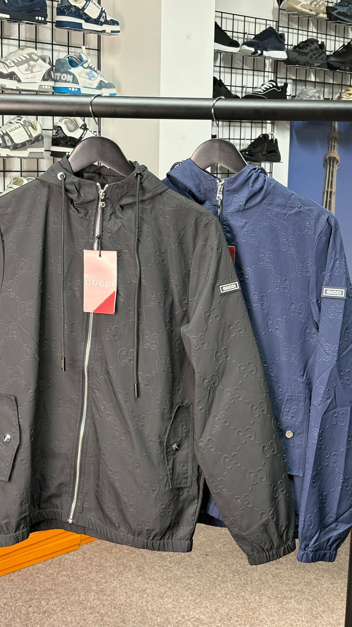 GG Nylon Jacquard Zip Windbreaker Jackets