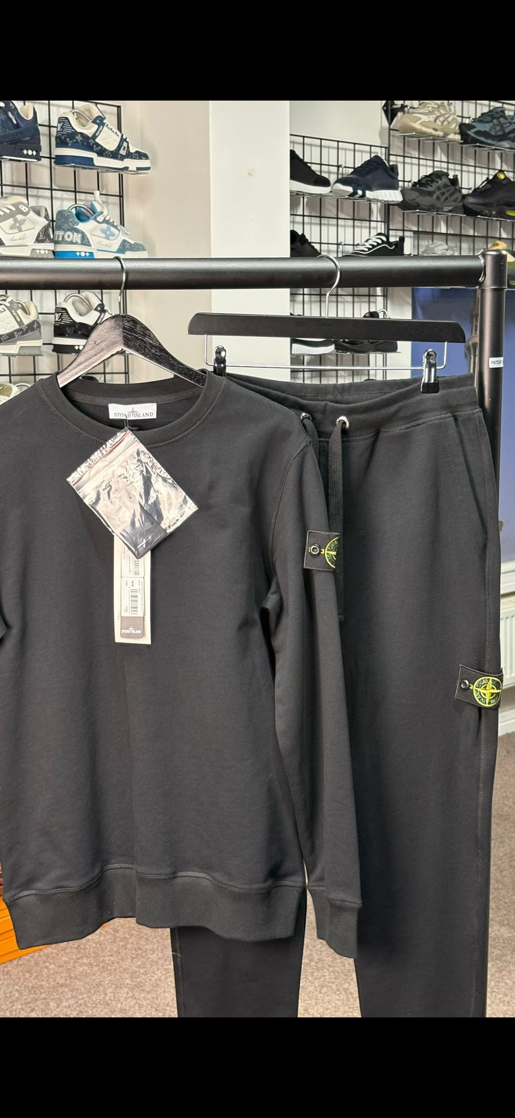 Cotton fleece crewneck sweatshirt/stone island slim-fit fleece joggers